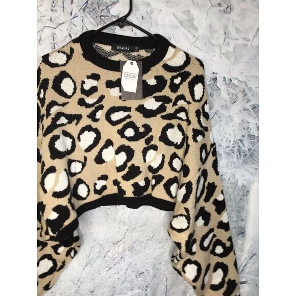 NAA NAA Women’s Oversized Sweater Pullover Crop Leopard/Animal Print Size S/M - Picture 6 of 12
